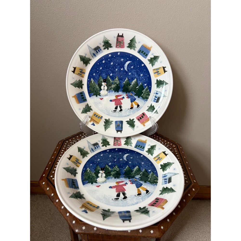 Vintage NIKKO ‘Winter Wonderland’ Dinner Plates 1998 Deb Mores Japan - Set Of 2